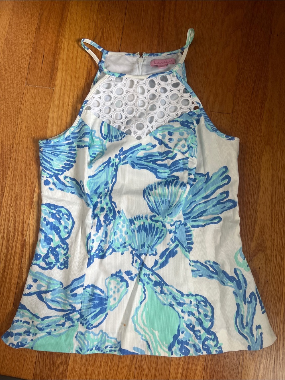 Lilly Pulitzer White Blue Turquoise Shell Print Halter Tank